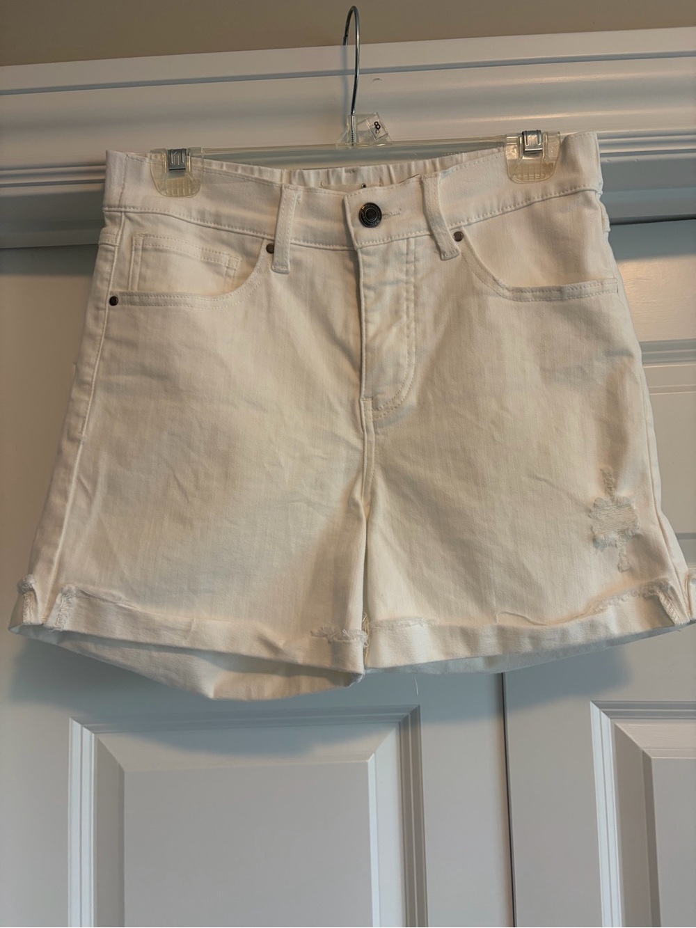 Grace and Lace- White Women's Denim distressed Shorts - Classic High-Rise Style